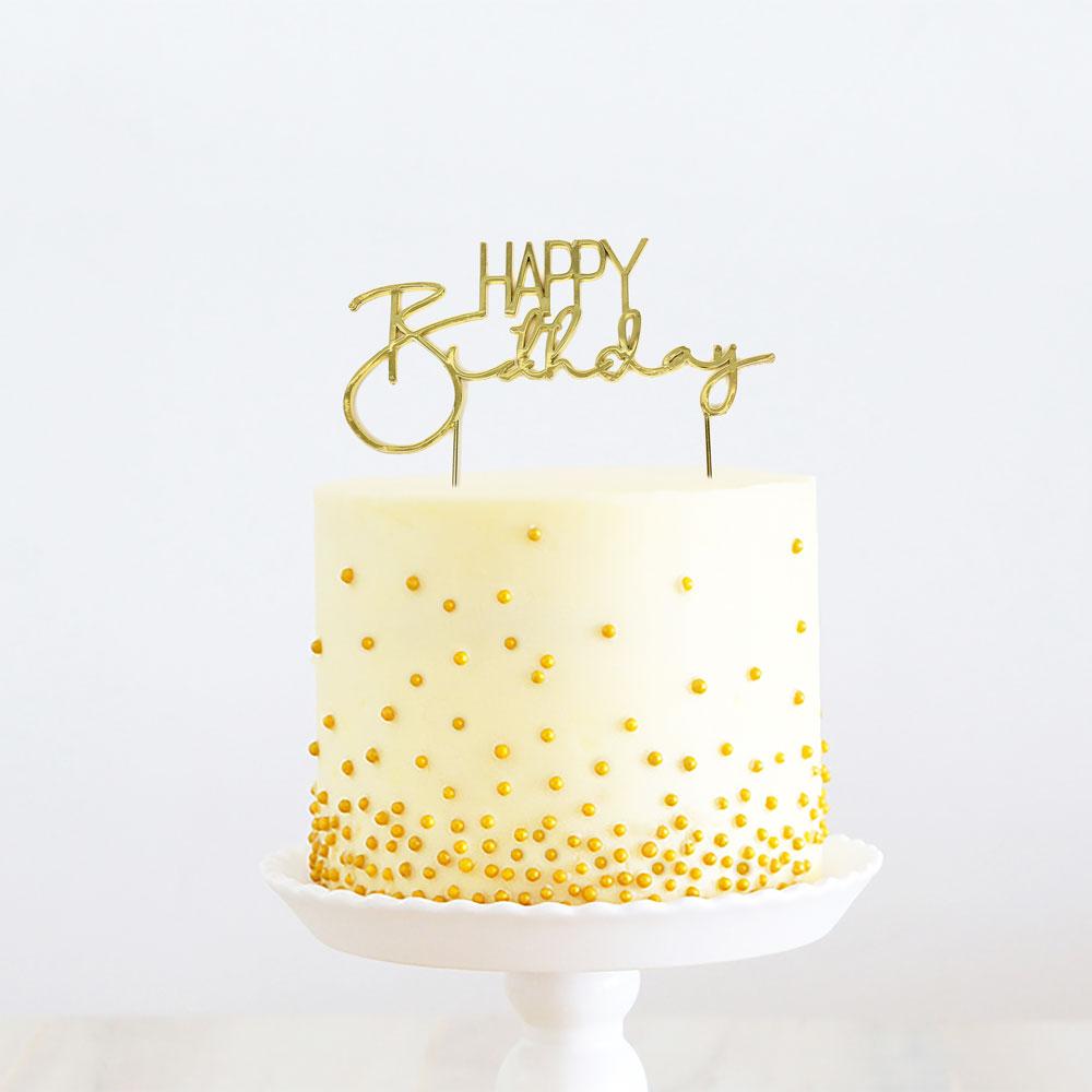 Cake Topper Happy Birthday Gold Metal Thin Font