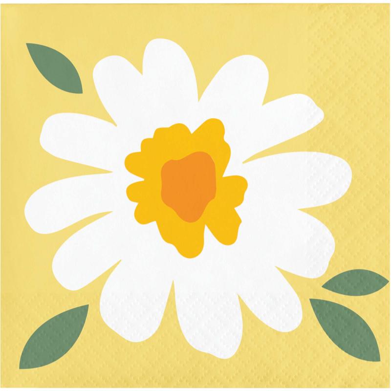 Napkins Beverage/Cocktail Sweet Floral Yellow Daisy Pk/16