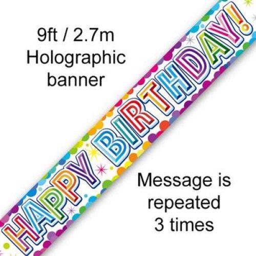 Banner Happy Birthday Holographic Colourful Confetti 2.7m Long