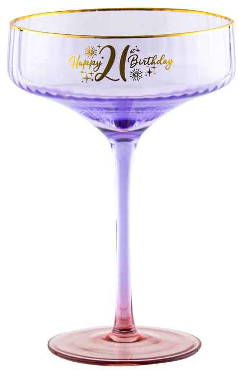Glass Fluted Coupe Champagne/Cocktail Happy 21st Twenty-One Birthday