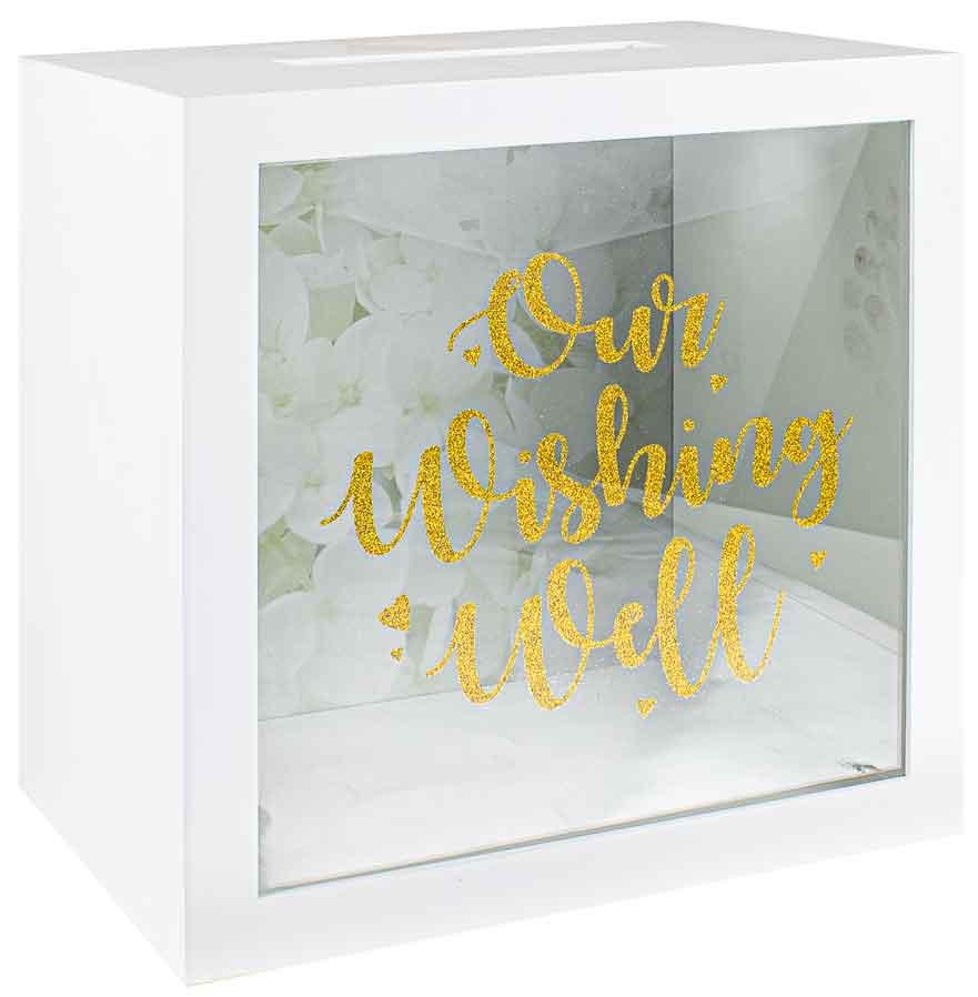 Our Wishing Well/Card Box White- Gold Glitter Text Mdf 30cm X 30cm X 20cm