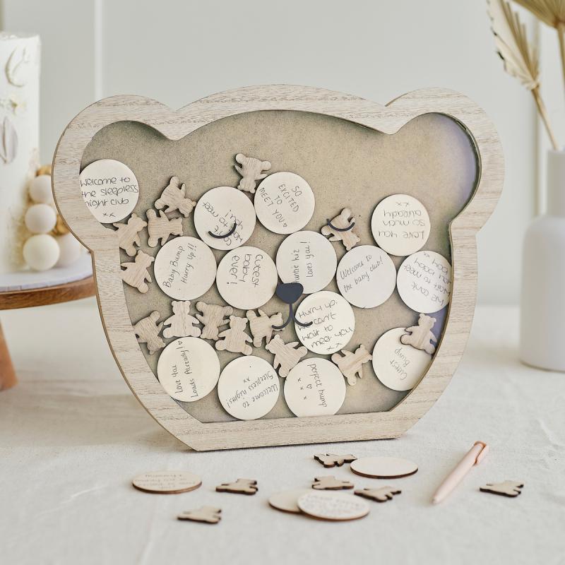 Teddy Bear Wooden Guest Book/Signature Token Baby Shower Keepsake