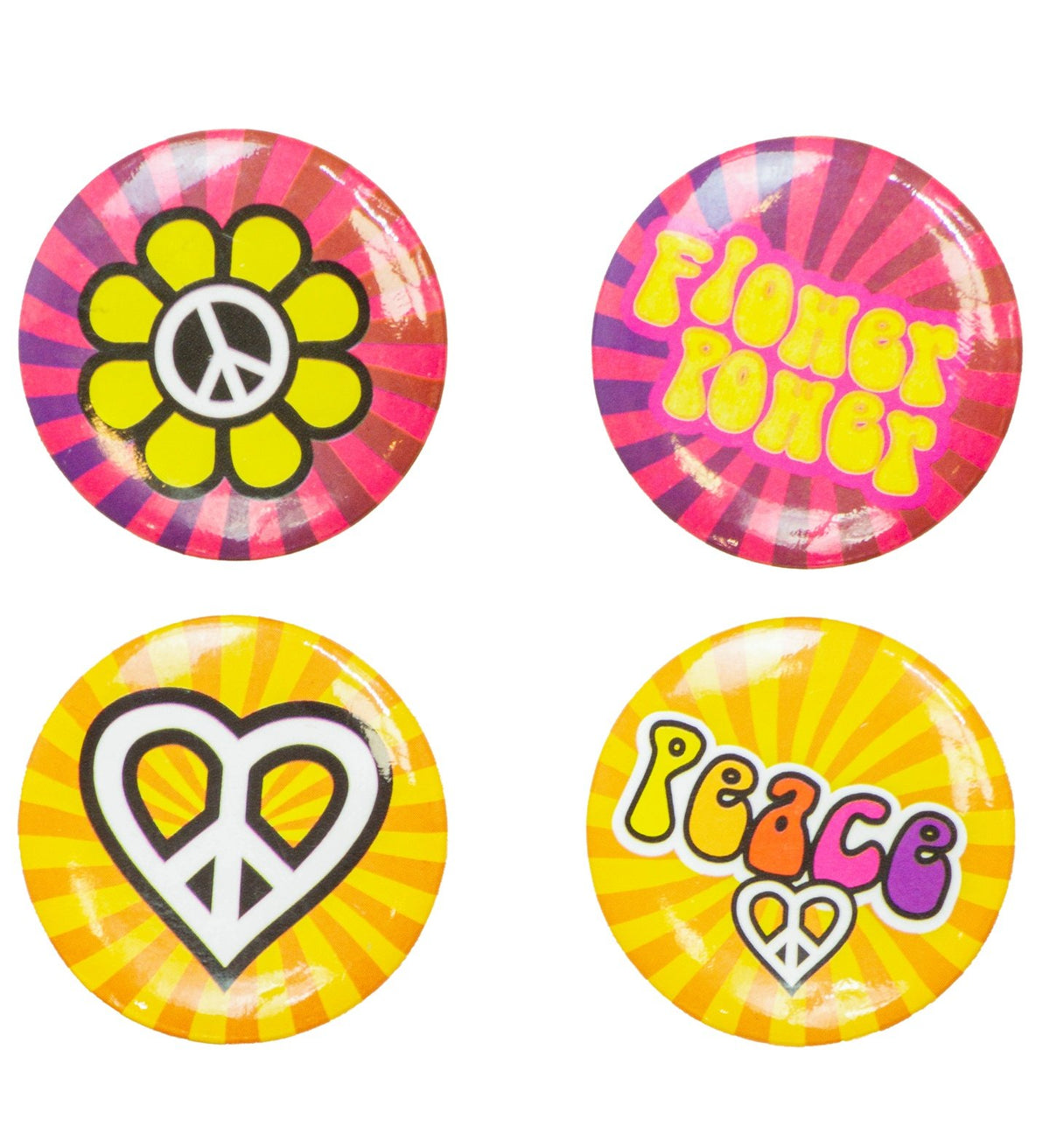 Costume Badges Hippie Peace 1960s Pk/4