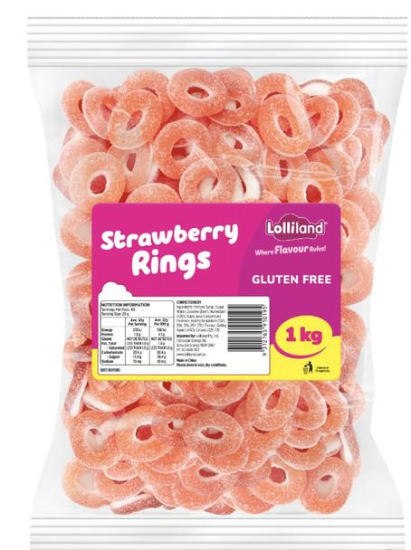 Confectionary Strawberry Rings Lolliland 1kg Bulk Party Pack