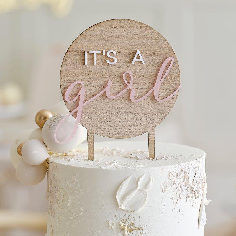 Cake Topper/Decoration Wooden Its A Girl Baby Shower Pink