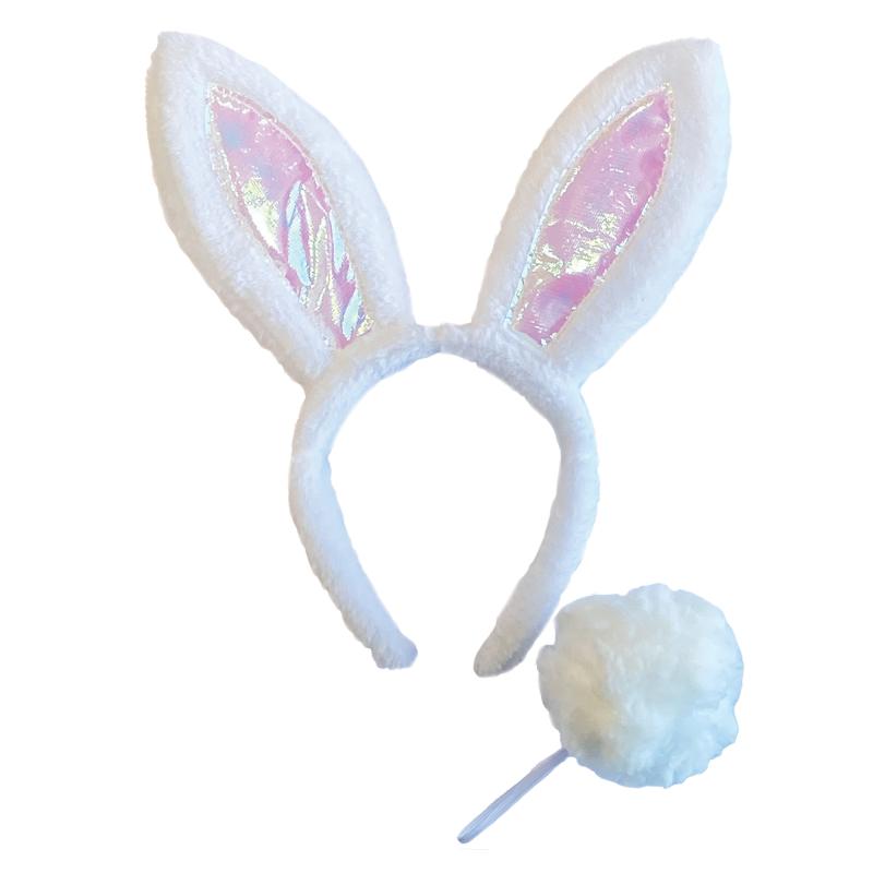Animal Costume Set Bunny Rabbit Pink/White Headband & Tail Easter