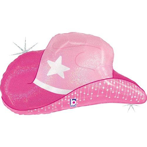 Balloon Foil Shape Western/Rodeo Cowboy/Cowgirl Hat Pink & Black