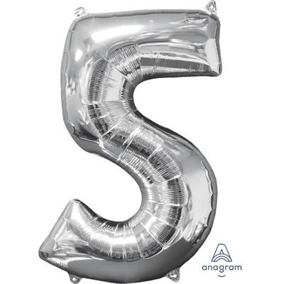 Balloon Foil Megaloon Num 5 Silver 66cm