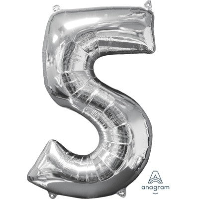 Balloon Foil Megaloon Num 5 Silver 66cm