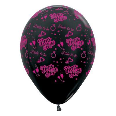 Balloons Latex 30cm Hens Night Bride To Be Pink Print Black Balloons Pk/6