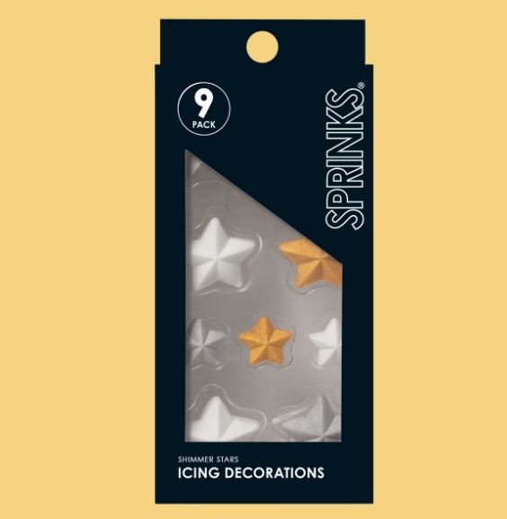 Edible Icing Decorations Shimmer Stars White/Silver/Gold Christmas Pk/9