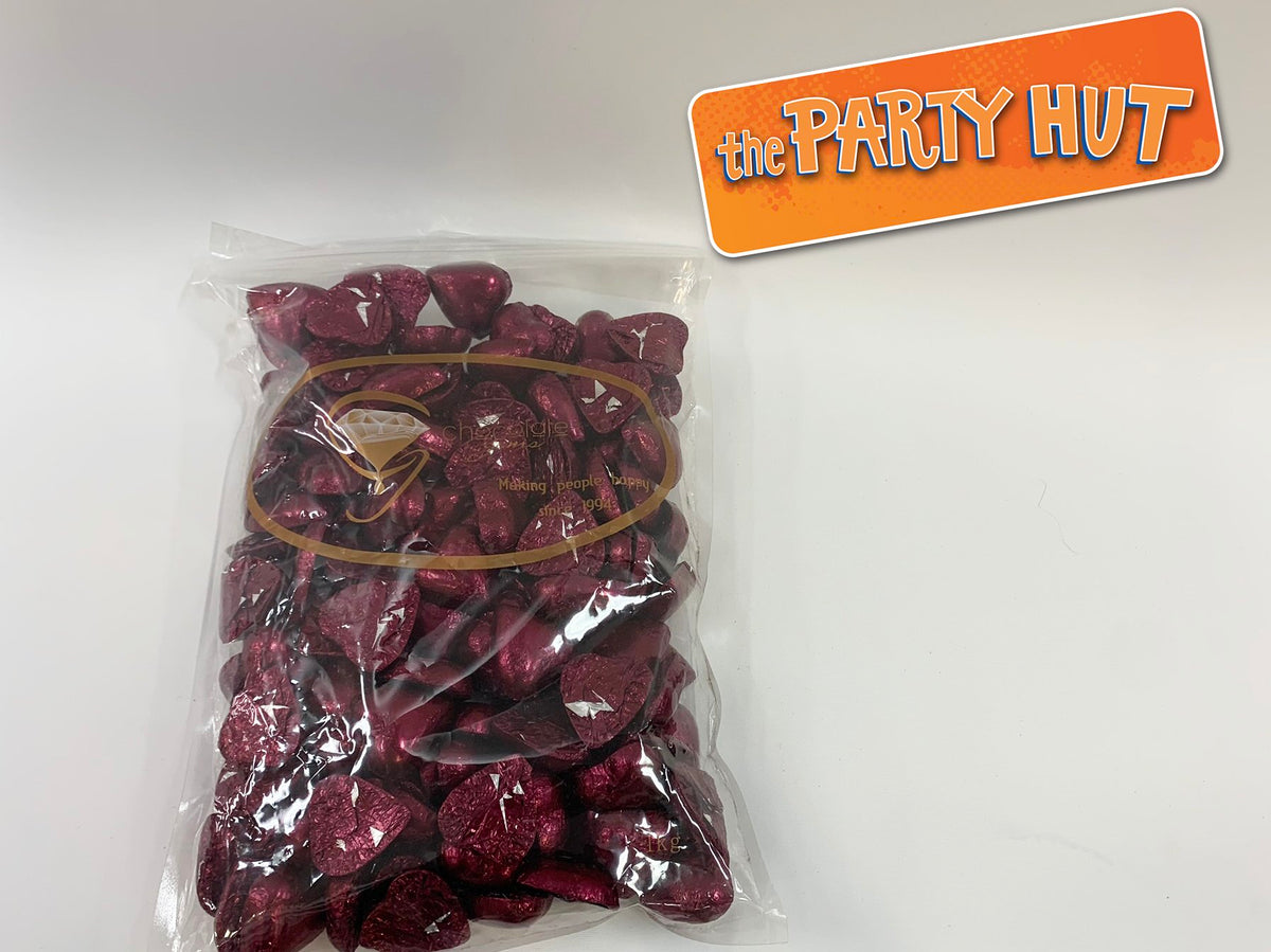 Chocolate Hearts Burgundy 1kg Bulk