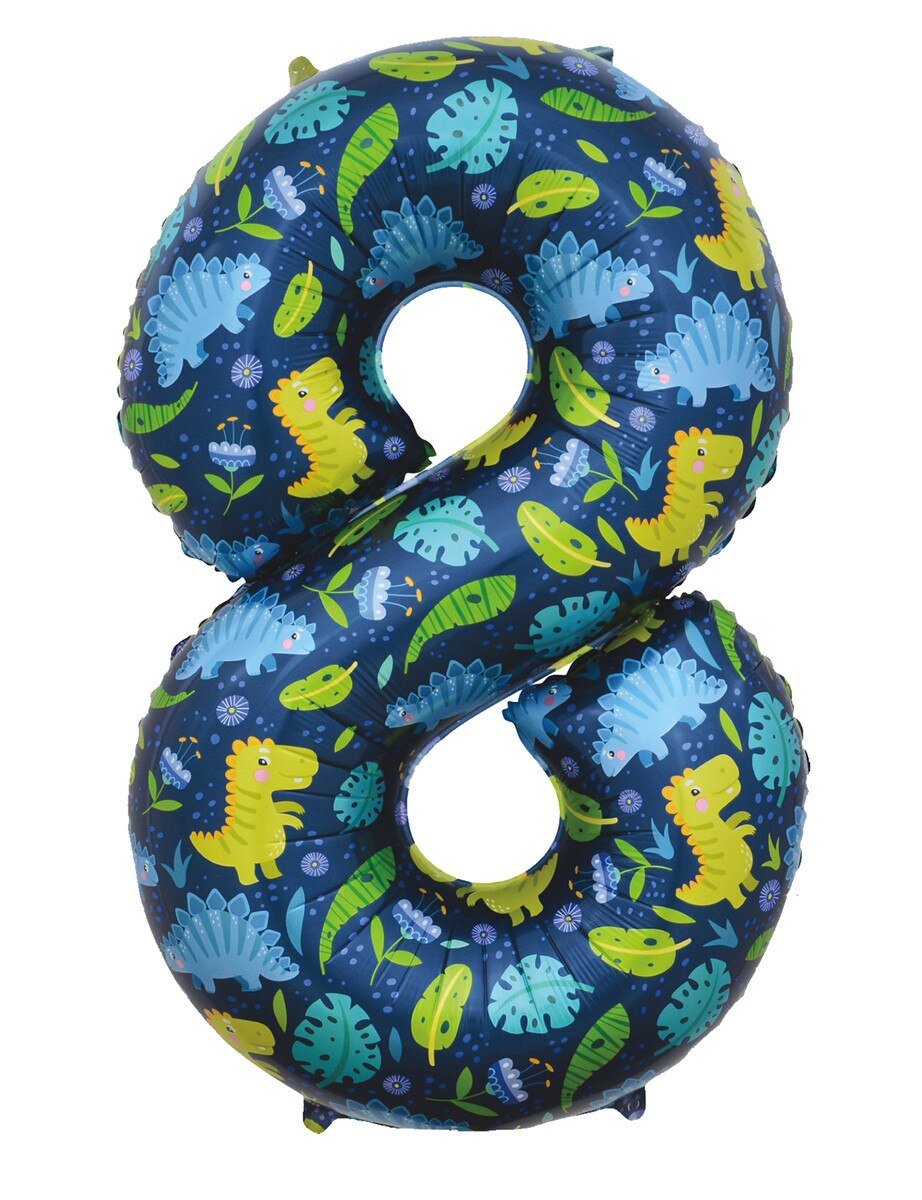 Balloon Foil Megaloon Number 8 Dinosaur 86cm