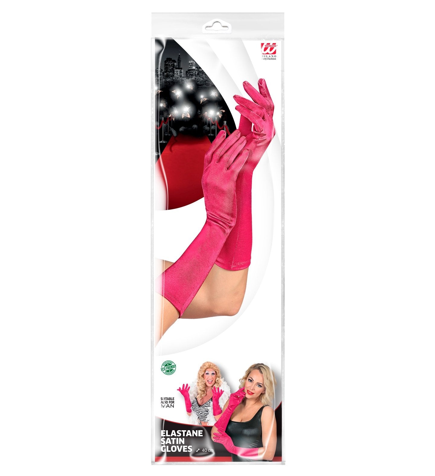 Gloves Long Hot Pink Satin Lycra 40cm Long