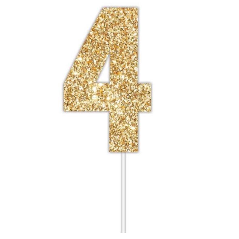 Cake Topper Budget Number 4 Glitter Gold