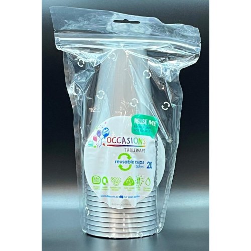Cups Silver Reusable Plastic 285ml Pk/20