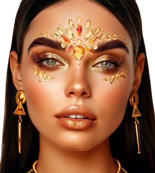 Face Jewels Golden Yellow Diamonds Princess/Fairy Adhesive Costume