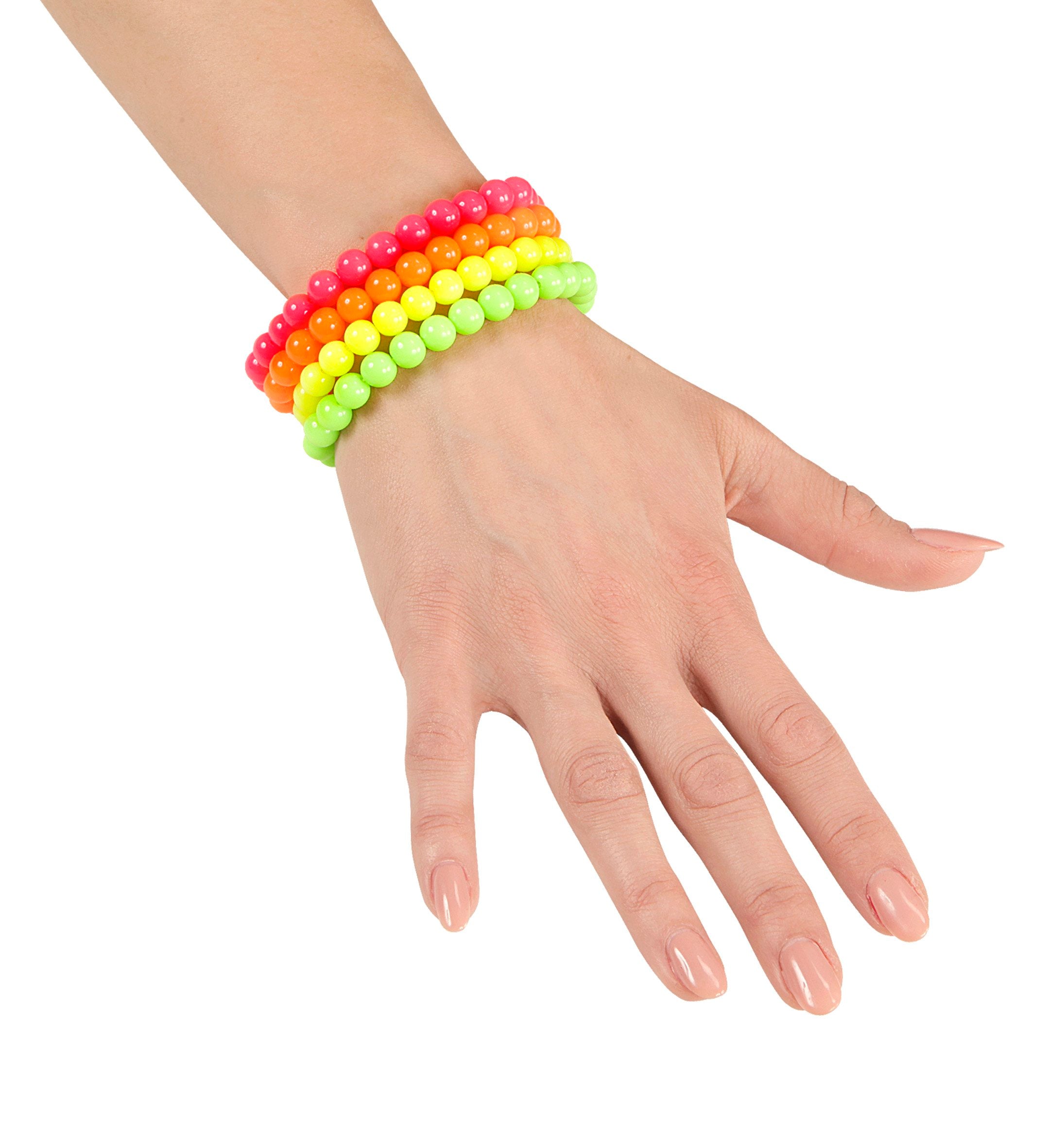Beaded Bracelets 1980s Neon Colours Pk/4