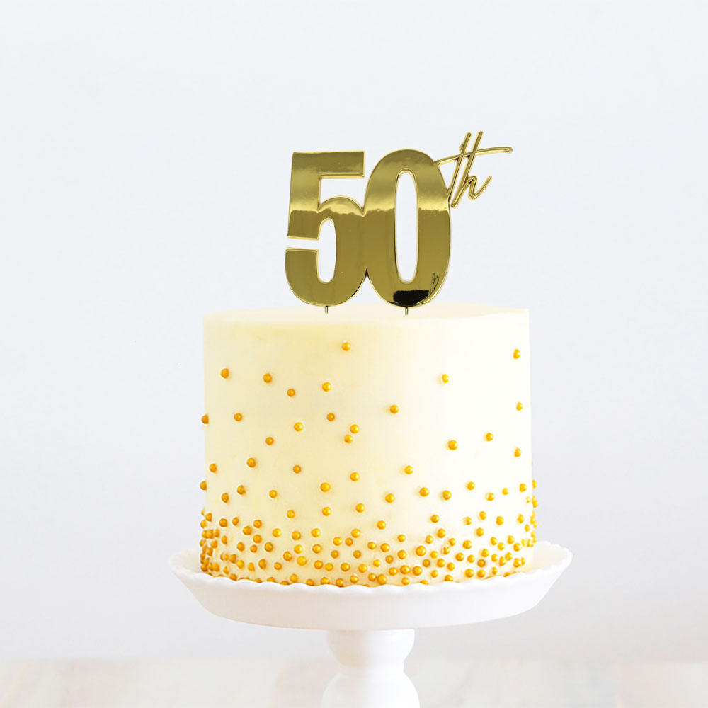 Cake Topper 50th Birthday Gold Metal 11cm X 9cm
