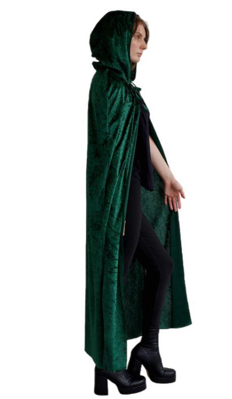 Cape With Hood Velvet Green Long Halloween Style