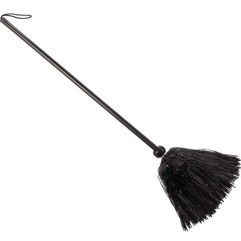Costume Prop Broom Witch/Wizard Black with Tinsel Bristles 77cm Long