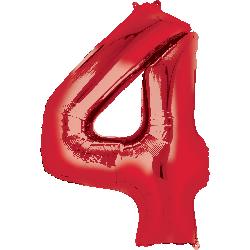 Balloon Foil Megaloon Num 4 Red 86cm - Discontinued