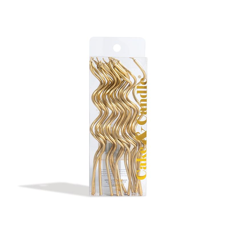 Cake Candles Swirly Gold 13cm Pk/16