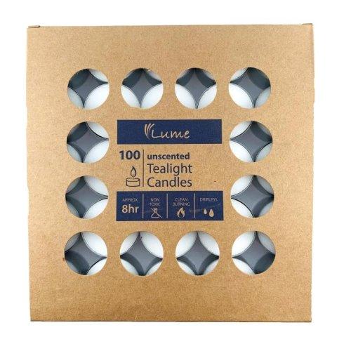 Candles Tealight 8 Hour Burn Unscented 100% Paraffin Wax Pk/100