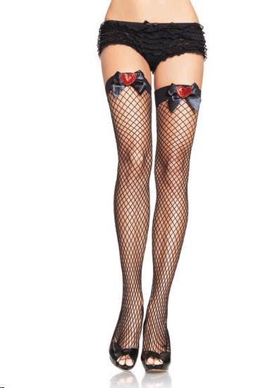 Costume Accessory Pantyhose/Stocking Thigh Hi Fishnet Black W/Red Bow