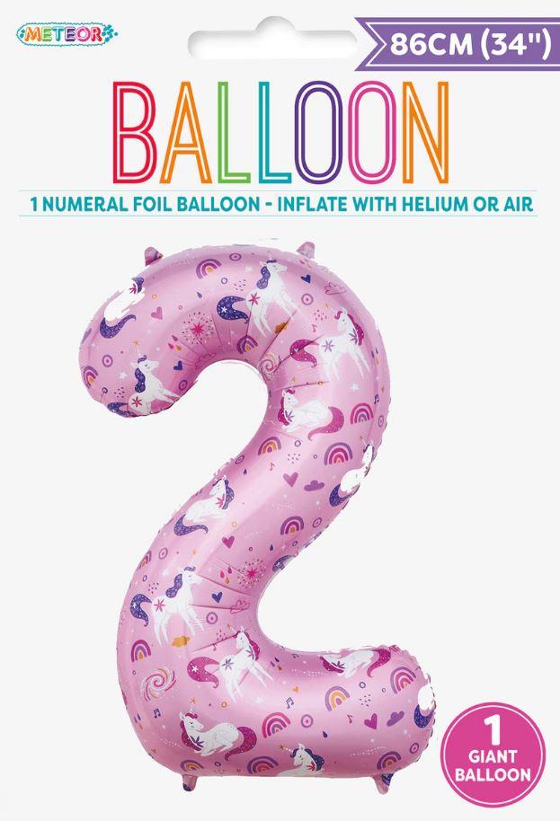 Balloon Foil Megaloon Number 2 Pink Unicorn 86cm