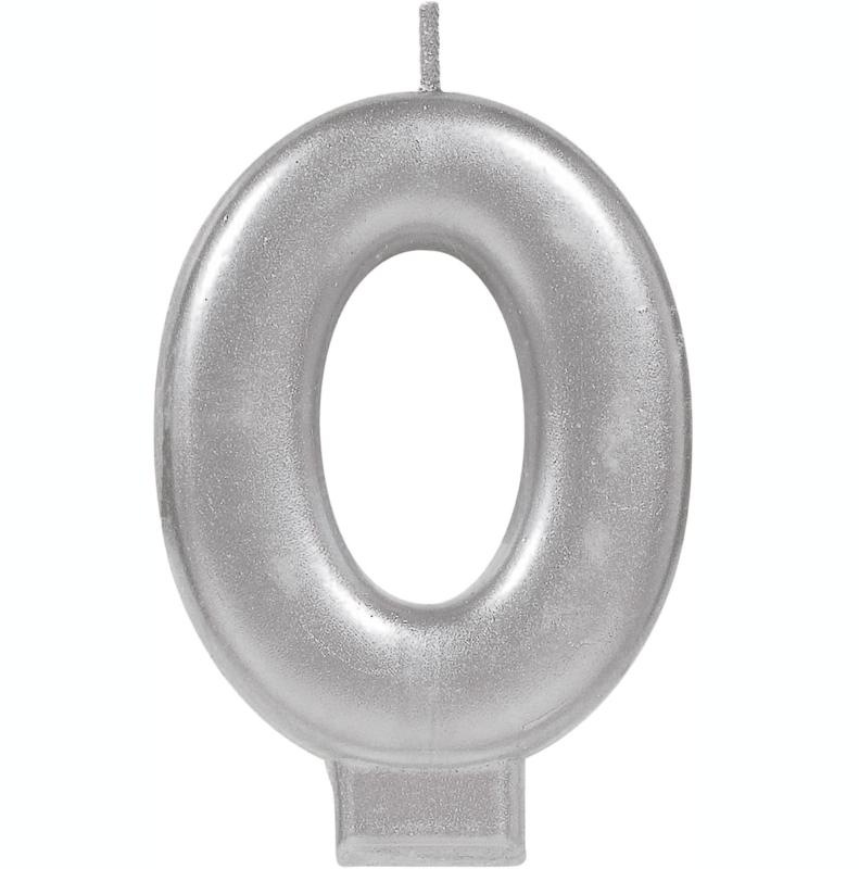 Candle Number 0 Metallic Silver 8cm Moulded