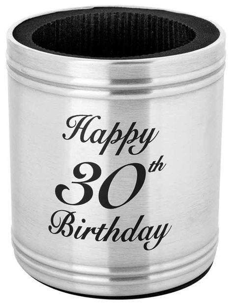 Gift Barware Beer Stubby Holder Stainless Steel Happy 30th Birthday Deluxe