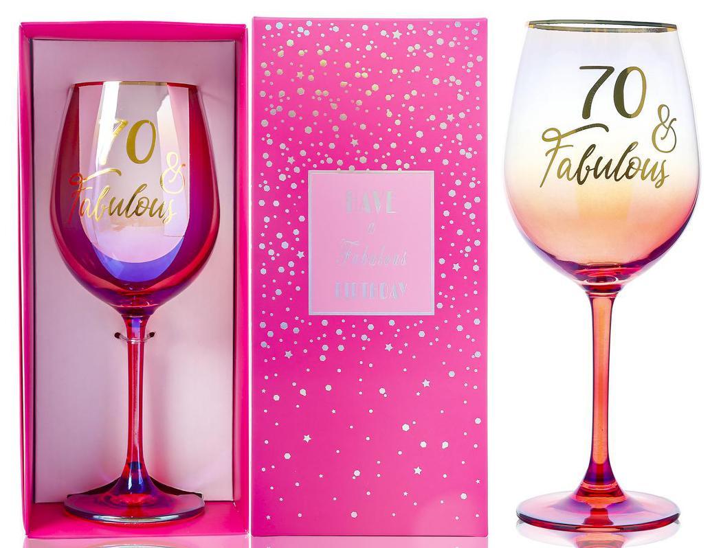 Gift Stemmed Wine Glass 70th & Fabulous Birthday Shimmy