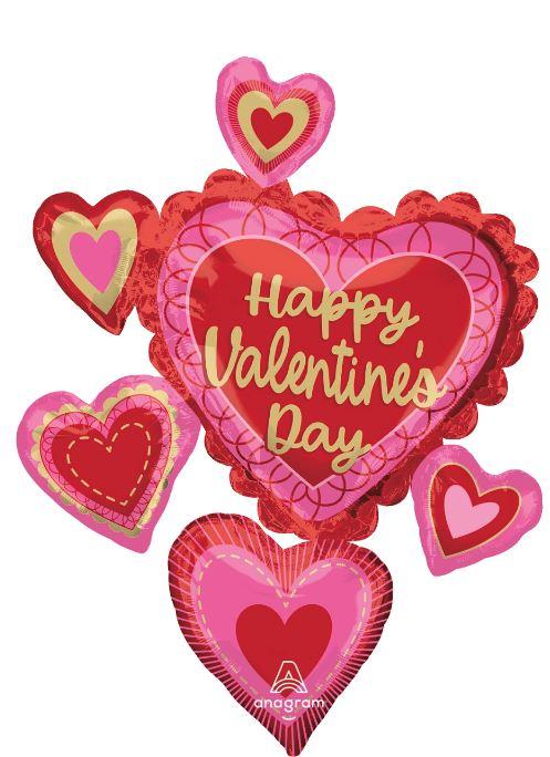 Balloons Foil Shape Happy Valentines Day Scalloped Sweethearts 68cm x 86cm