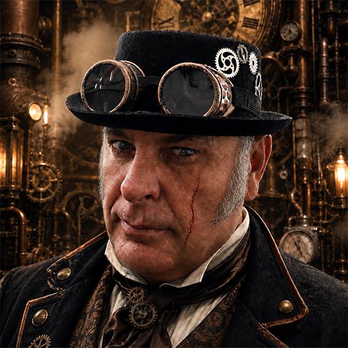 Hat Steampunk Black Top Deluxe With Goggles/Glasses