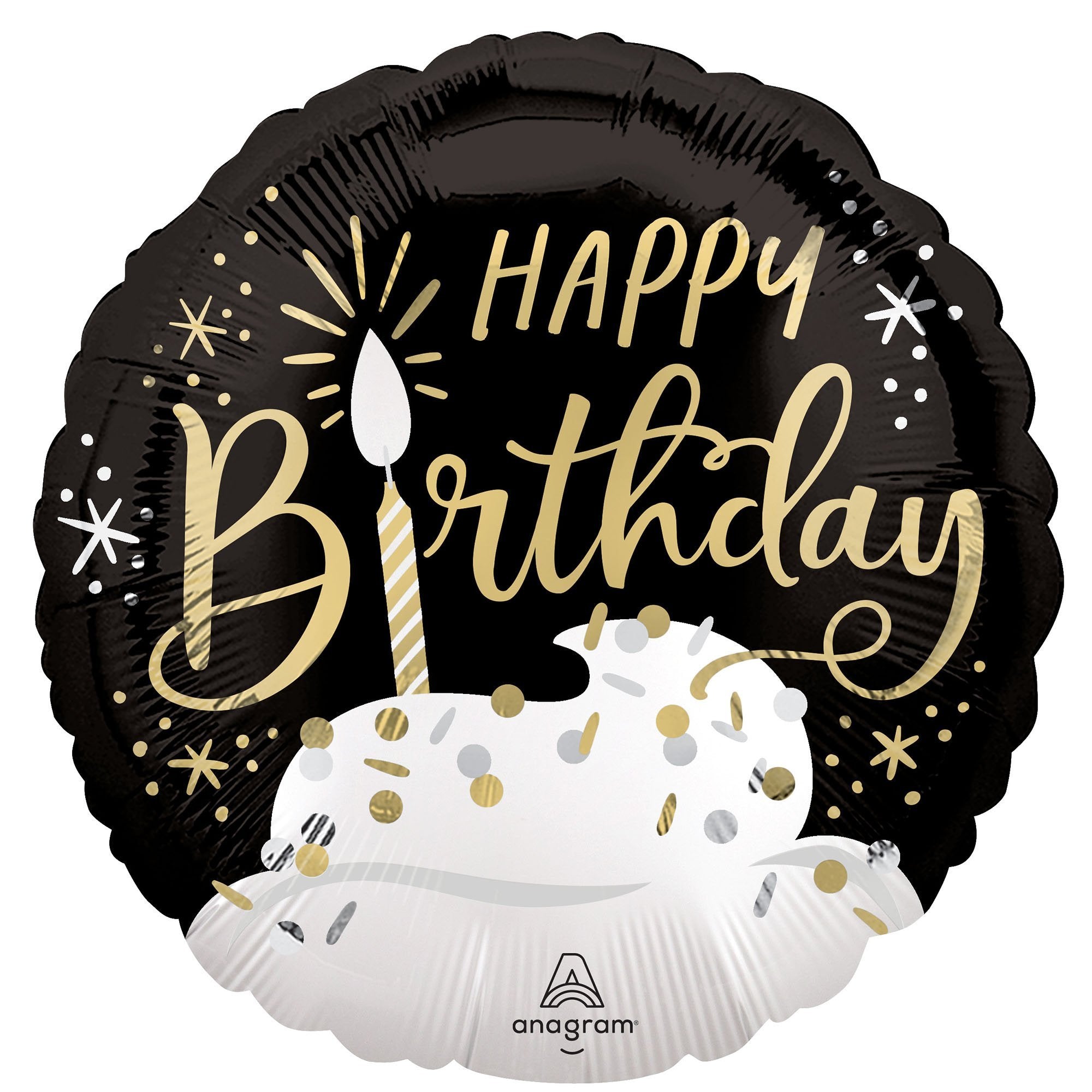 Balloon Foil 45cm Birthday Black Gold Silver