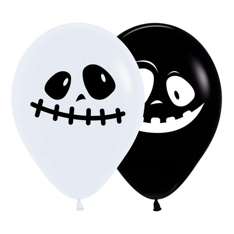 Balloons Latex 30cm Ghosts Black & White Pk/12
