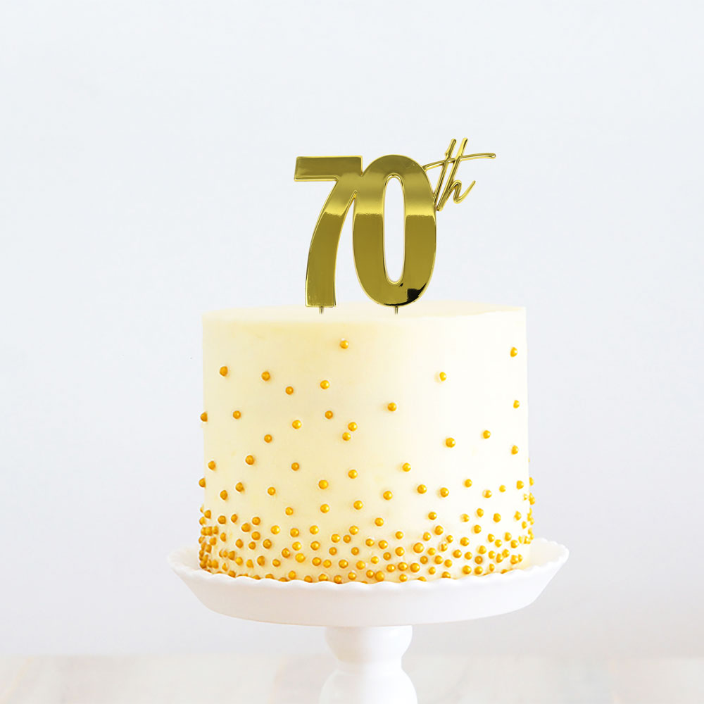 Cake Topper 70th Birthday Gold Metal 11cm X 9cm