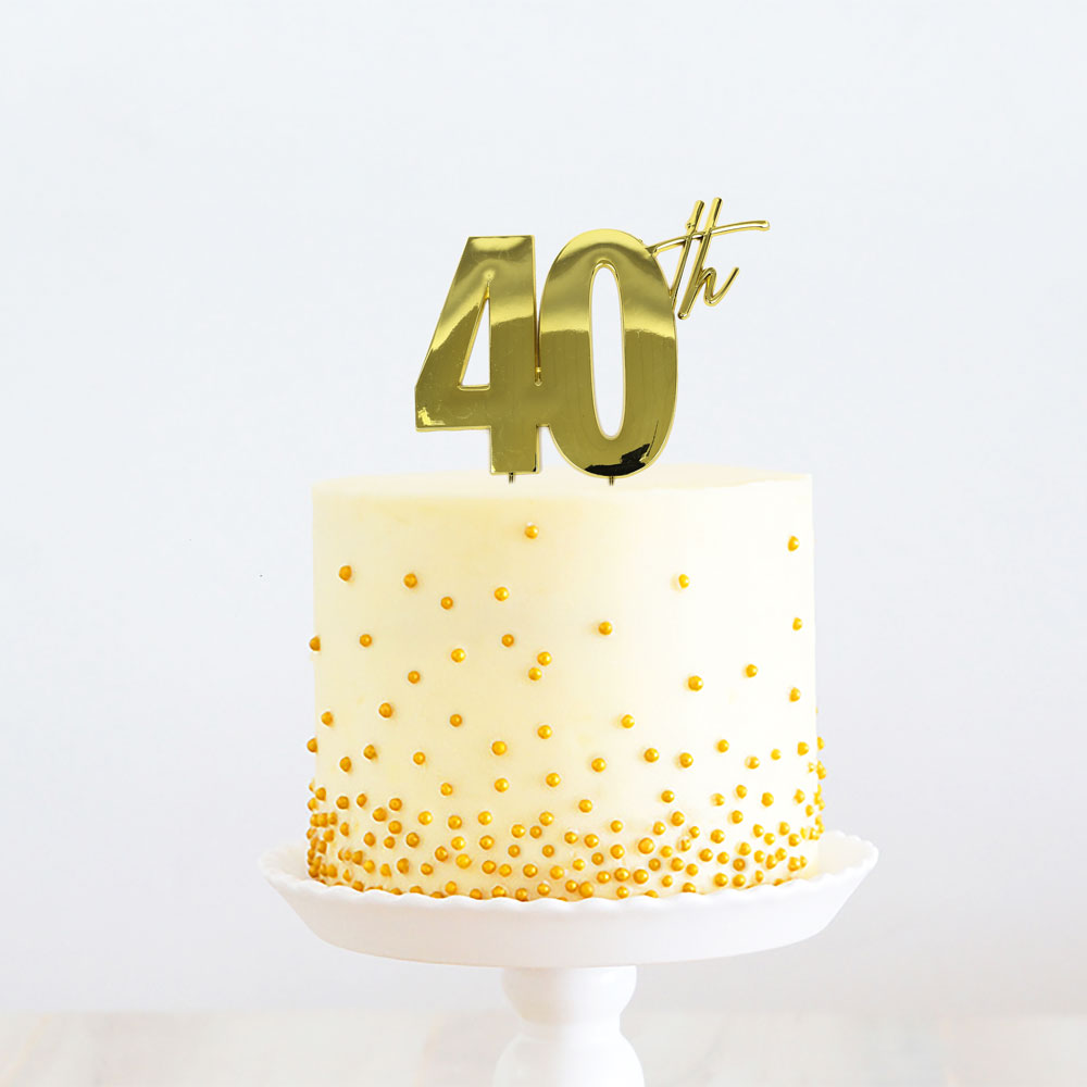 Cake Topper 40th Birthday Gold Metal 11cm X 9cm