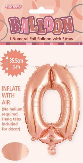 Balloon Foil Number 0 Rose Gold 40cm