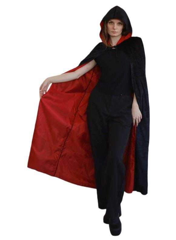 Cape Velvet Black With Hood Lined With Red Fabric Long Deluxe