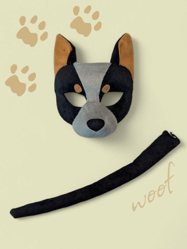 Animal Costume Set Mask & Tail Australian/Aussie Cattle/Sheep Dog