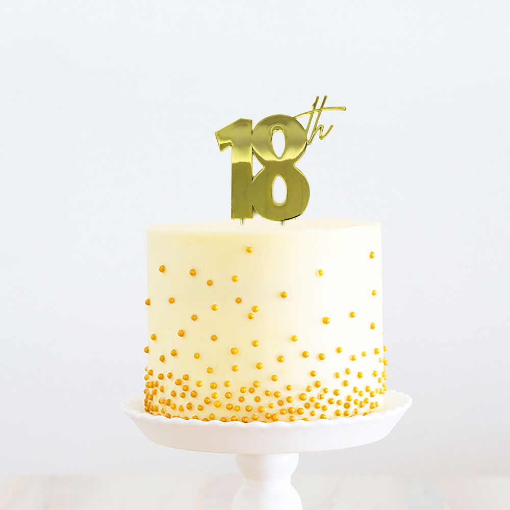 Cake Topper 18th Birthday Gold Metal 11cm X 9cm