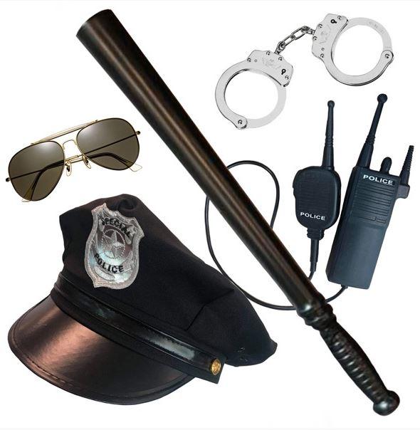 Police Kit Set Hat, Cuffs, Baton, Glasses & Radio
