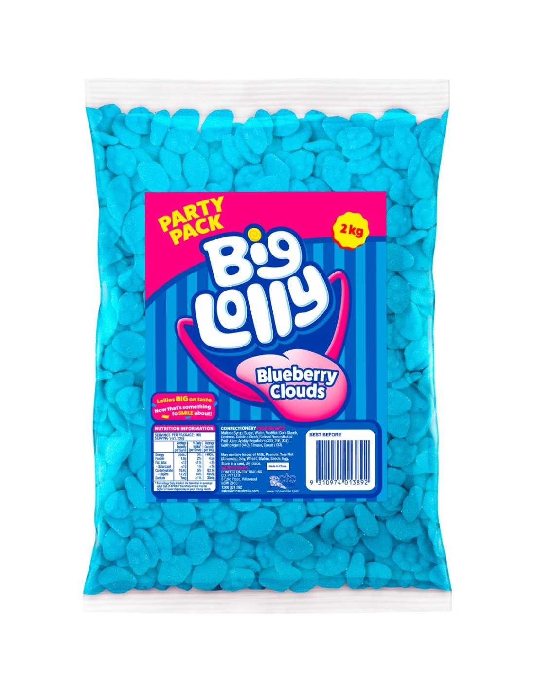 Confectionary Lollies Big LOL Blueberry Clouds 2g Bulk