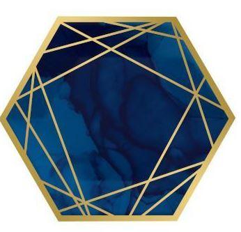 Navy & Gold Milestone Geode Large Hexagon Banquet Plates Pk/8