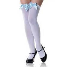 Pantyhose/Stocking Thigh Hi White/Blue Bow
