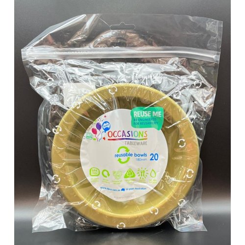 Bowls 18cm Gold Reusable Plastic Pk/20
