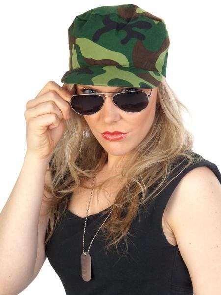Military Set Soldier Army Camo Cap, Glasses & Dog Tag Costume Accessory