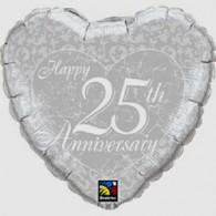 Balloon Foil 45cm 25th Anniversary Heart